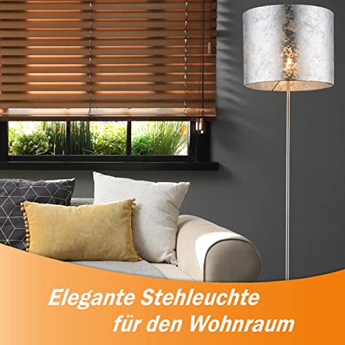 Lámpara de pie elegante con bombilla - Lámpara de pie elegante de tela de plástico - Pantalla plateada metálica - Lámpara sencilla con interruptor, altura 160 cm