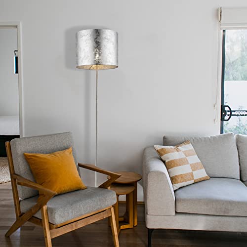 Lámpara de pie elegante con bombilla - Lámpara de pie elegante de tela de plástico - Pantalla plateada metálica - Lámpara sencilla con interruptor, altura 160 cm