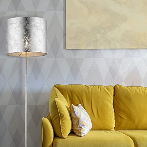 Lámpara de pie elegante con bombilla - Lámpara de pie elegante de tela de plástico - Pantalla plateada metálica - Lámpara sencilla con interruptor, altura 160 cm