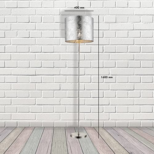 Lámpara de pie elegante con bombilla - Lámpara de pie elegante de tela de plástico - Pantalla plateada metálica - Lámpara sencilla con interruptor, altura 160 cm