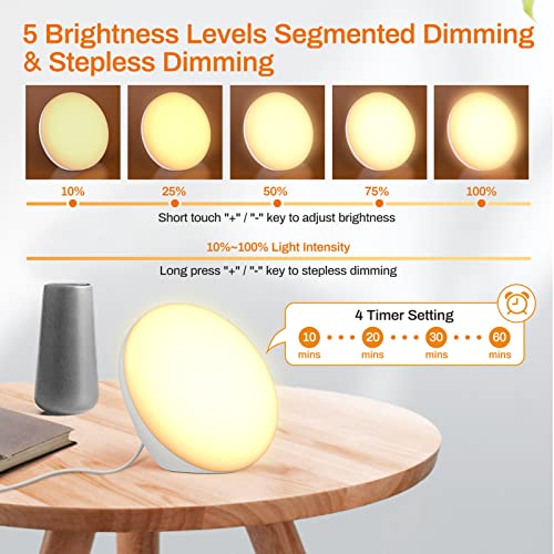 Lámpara Luminoterapia 12000 Lux, Kuubee lámpara de luz diurna anti-depresión, Lampara fototerapia de espectro completo con 3 colores y 5 brillos ajustables 4 temporizador, función de memoria