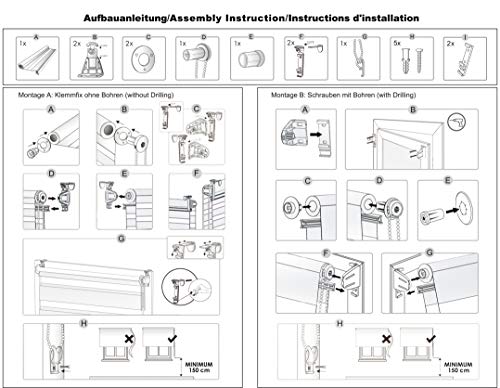 Laneetal Estor Enrollable Doble sin Abrazadera sin Perforación Estor Día y Noche Translúcido para Ventanas y Puerta (85x150cm Gris)