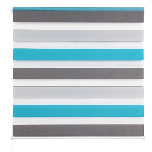 Laneetal Estores Enrollable Noche y Día Persiana Interior Doble Semi-Sombreado Bloquear los Rayos UV Proteger la Privacidad 100% Poliéster 45 x 150 cm Color Blanco+Gris+Turquesa