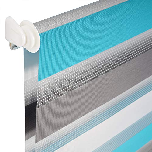 Laneetal Estores Enrollable Noche y Día Persiana Interior Doble Semi-Sombreado Bloquear los Rayos UV Proteger la Privacidad 100% Poliéster 45 x 150 cm Color Blanco+Gris+Turquesa