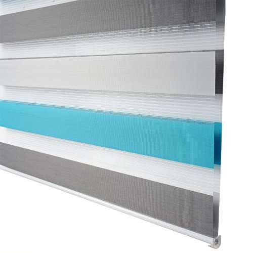 Laneetal Estores Enrollable Noche y Día Persiana Interior Doble Semi-Sombreado Bloquear los Rayos UV Proteger la Privacidad 100% Poliéster 45 x 150 cm Color Blanco+Gris+Turquesa