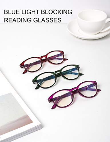 LANLANG Gafas de lectura Luz Azul gafas de lectura para Mujer, 3 Paquete Filtro de luz azul gafas Antiluz Azul,Anti UV,3 colores incluyendo 0-3,5 dioptrías L-L009-3COL +2,0