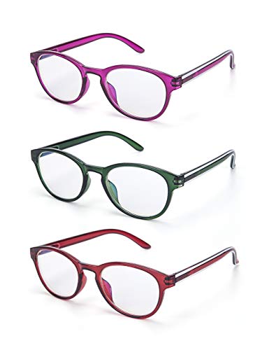 LANLANG Gafas de lectura Luz Azul gafas de lectura para Mujer, 3 Paquete Filtro de luz azul gafas Antiluz Azul,Anti UV,3 colores incluyendo 0-3,5 dioptrías L-L009-3COL +2,0