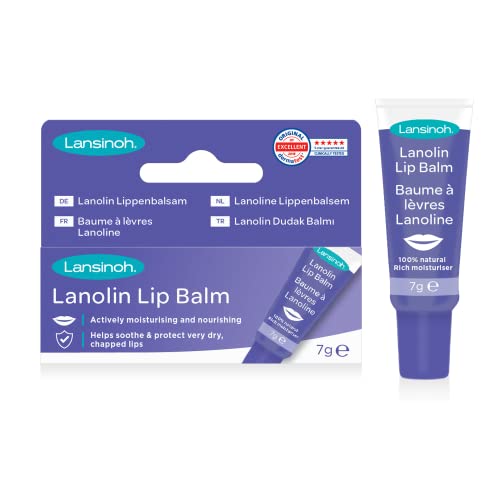 Lansinoh Bálsamo labial lanolina - calma y protege los labios secos y agrietados - Hidrata activamente 7 g, transparente