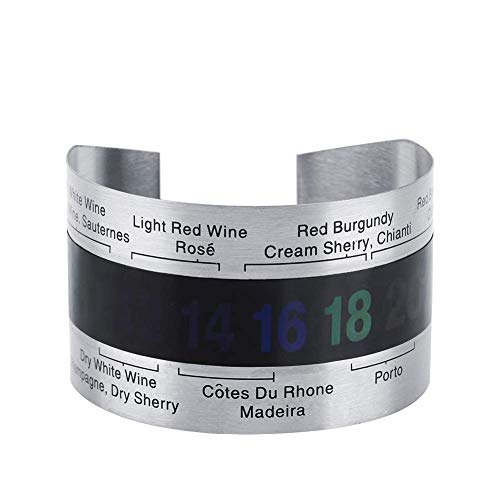 LANTRO JS - Termómetros para vino de Acero Inoxidable, Digital LCD sensor de temperatura de vino espumoso tinto externo, Botella Cerveza Rojo Vinos Pulsera 4~24 ℃