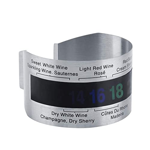 LANTRO JS - Termómetros para vino de Acero Inoxidable, Digital LCD sensor de temperatura de vino espumoso tinto externo, Botella Cerveza Rojo Vinos Pulsera 4~24 ℃