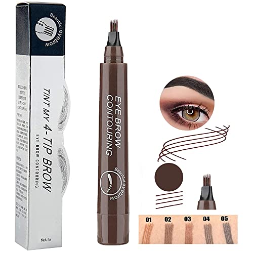 lapiz cejas microblading, lapiz cejas 4 puntas, perfilador de cejas, Cejas Naturales Cubre áreas Dispersas, Lápiz de Cejas resistente al agua (02 # Marrón Oscuro)
