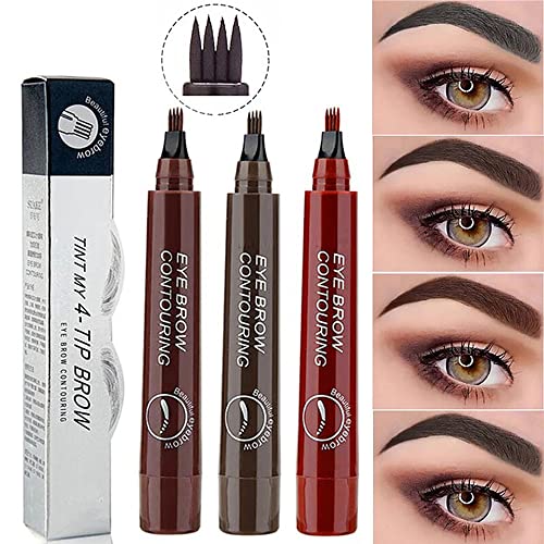 lapiz cejas microblading, lapiz cejas 4 puntas, perfilador de cejas, Cejas Naturales Cubre áreas Dispersas, Lápiz de Cejas resistente al agua (02 # Marrón Oscuro)