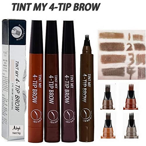 Lápiz de Cejas efecto Microblading Lápiz de cejas waterproof impermeable de 4 ramas microcuchilla maquillaje de cejas de larga duración Lápiz de Cejas líquido color Natural (#02 Dark Brown)