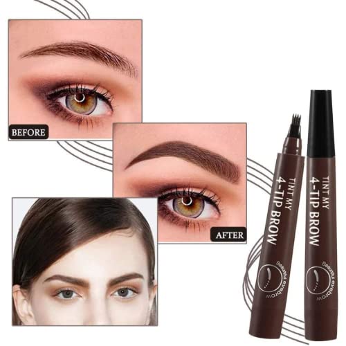 Lápiz de Cejas efecto Microblading Lápiz de cejas waterproof impermeable de 4 ramas microcuchilla maquillaje de cejas de larga duración Lápiz de Cejas líquido color Natural (#02 Dark Brown)