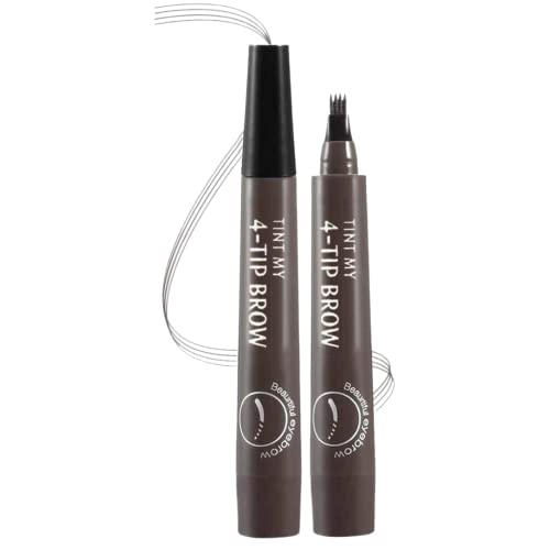 Lápiz de Cejas efecto Microblading Lápiz de cejas waterproof impermeable de 4 ramas microcuchilla maquillaje de cejas de larga duración Lápiz de Cejas líquido color Natural (#02 Dark Brown)