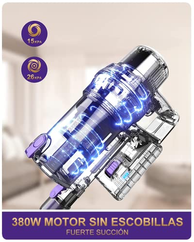 Laresar Aspiradora Escoba sin Cable, 380 W, 26000pa Aspirador sin Cable, 2600 mAh batería extraíble, hasta 30 min, HEPA Filtro, LED Cepillo Electrico, para Casa & Mascotas (Elite 1-X)