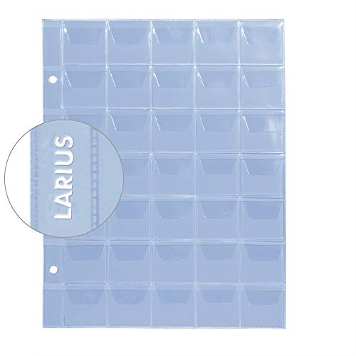 Larius Hojas para Monedas, Diferentes tamaños, Fundas para Monedas conmemorativas, Monedas de 2 Euro, Formato Optima. (5 Hojas, 35 Piezas hasta Ø35mm)