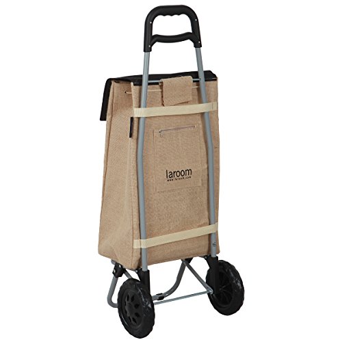 Laroom Carro Compra con Bolsillo diseño Nature37 litros, Jute, Marrón, 35x28x92 cm