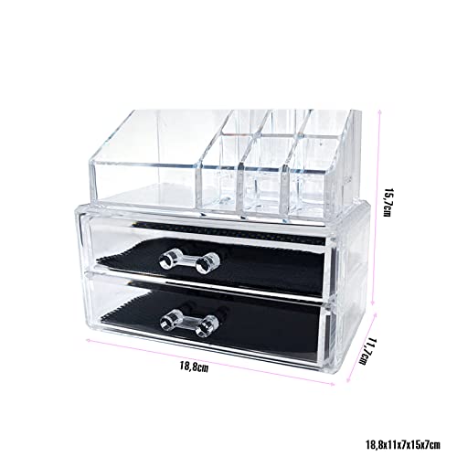 LASE C9, Organizador de Maquillaje Mujer. Guarda y Almacena tu Set de Maquillaje y Cosméticos. Cajón de Metacrilato Transparente para Tocador. Caja Expositora de Pintalabios y Brochas (964109)