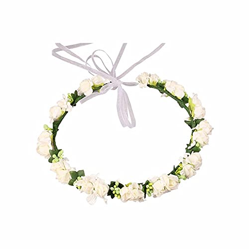 LATRAT Fée, corona floral ajustable con cinta para niñas, corona de flores, estilo de pelo blanco, flores artificiales con corona para mujer con guirnaldas ajustables
