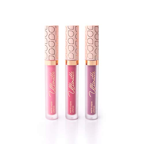 Latte Beauty Ultimatte Trio #3 Matte Liquid Lipstick Set: Lápiz labial líquido mate: 3 tonos mate brillantes: Pintalabio impermeable (Long-lasting) - Pintalabio mate hidratante con vitamina E - 3 ml