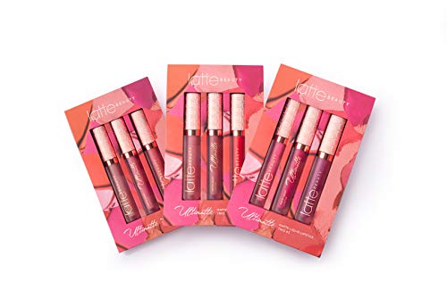 Latte Beauty Ultimatte Trio #3 Matte Liquid Lipstick Set: Lápiz labial líquido mate: 3 tonos mate brillantes: Pintalabio impermeable (Long-lasting) - Pintalabio mate hidratante con vitamina E - 3 ml