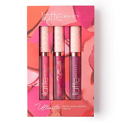 Latte Beauty Ultimatte Trio #3 Matte Liquid Lipstick Set: Lápiz labial líquido mate: 3 tonos mate brillantes: Pintalabio impermeable (Long-lasting) - Pintalabio mate hidratante con vitamina E - 3 ml