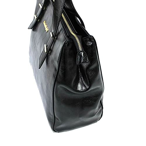 Laura Biagiotti Bolso de mujer con 2 asas de hombro para la compra, rectangular, piel sintética Negro Size: 26 X 32 X 14