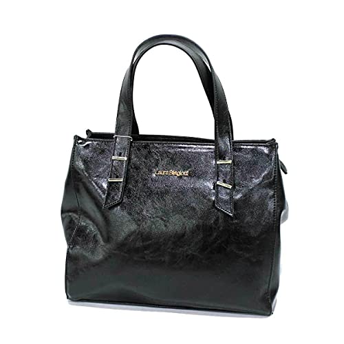 Laura Biagiotti Bolso de mujer con 2 asas de hombro para la compra, rectangular, piel sintética Negro Size: 26 X 32 X 14