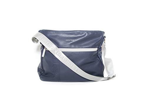 Laura Biagiotti - Bolso de piel sintética con correa ajustable para el hombro de la línea Rivera LB20S-104-2 colores: blanco/amarillo-cemento-azul