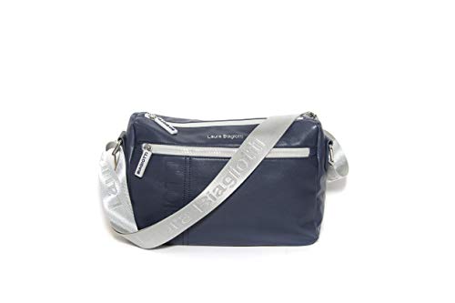 Laura Biagiotti Bolso de piel sintética con correa ajustable para el hombro, línea Rivera LB20S-104-4, colores: blanco, amarillo, cemento-azul