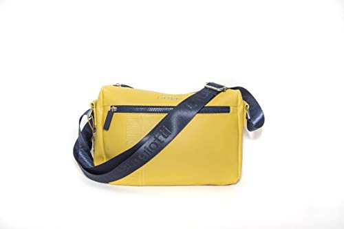 Laura Biagiotti Bolso de piel sintética con correa ajustable para el hombro, línea Rivera LB20S-104-4, colores: blanco, amarillo, cemento-azul