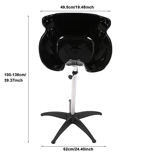 Lavabo para champú, lavabo de peluquería, lavabo de acero inoxidable, lavabo de barbería ajustable, práctico instalaiton y uso de soporte para lavado de espalda, color negro