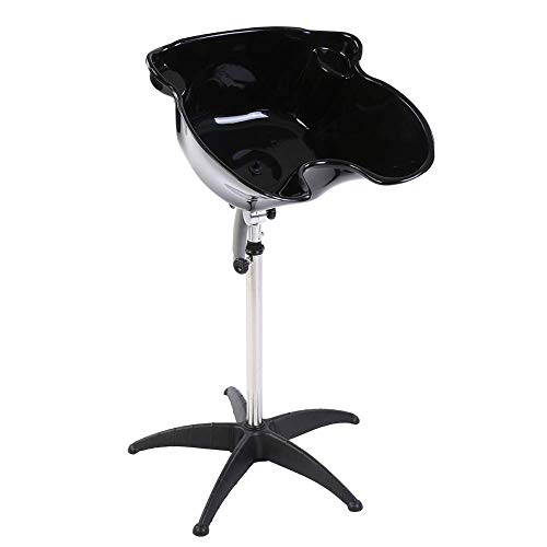 Lavabo para champú, lavabo de peluquería, lavabo de acero inoxidable, lavabo de barbería ajustable, práctico instalaiton y uso de soporte para lavado de espalda, color negro