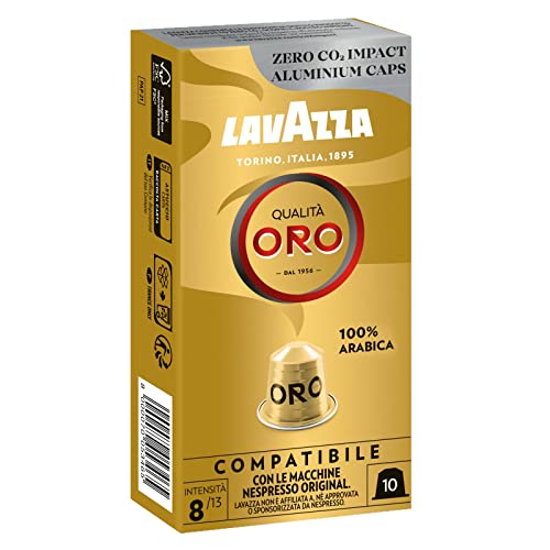 Lavazza Qualità Oro, 100% Arábica, Cápsulas de Aluminio Compatibles con Nespresso, Impacto Neutro de CO2, 10 Cápsulas