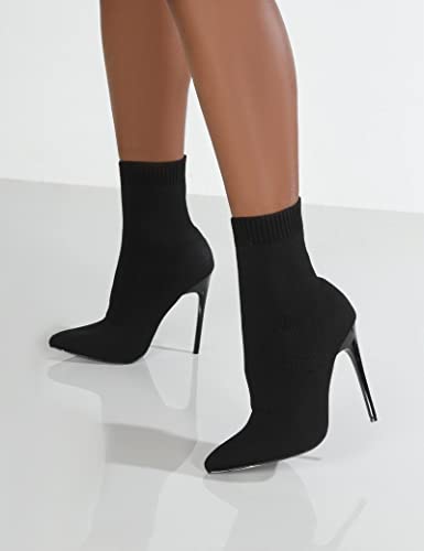 LBDOBU Nuevas Mujeres Calcetines Zapatos Tejidos estiramientos Mujeres Botines Puntiagudos Puntiagudo Tacones Altos Tacones de tacón de calcetín Sexy skelsea Botas tamaño 35~43-Black,39