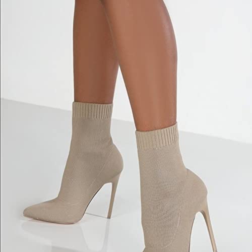 LBDOBU Nuevas Mujeres Calcetines Zapatos Tejidos estiramientos Mujeres Botines Puntiagudos Puntiagudo Tacones Altos Tacones de tacón de calcetín Sexy skelsea Botas tamaño 35~43-Black,39