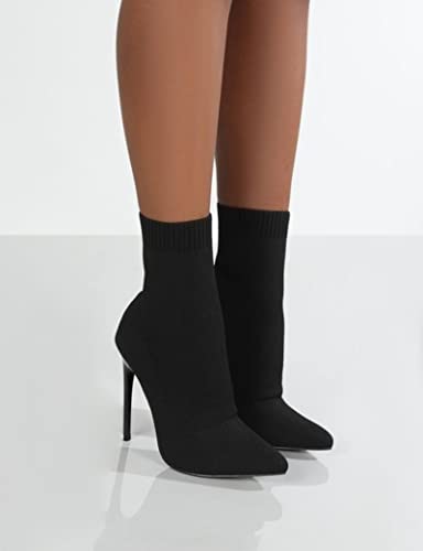 LBDOBU Nuevas Mujeres Calcetines Zapatos Tejidos estiramientos Mujeres Botines Puntiagudos Puntiagudo Tacones Altos Tacones de tacón de calcetín Sexy skelsea Botas tamaño 35~43-Black,39