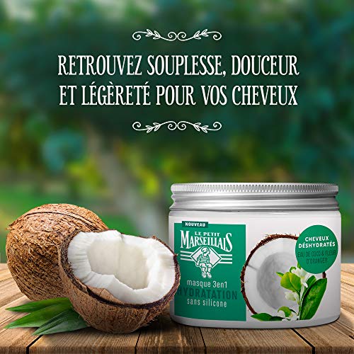 Le Petit Marseillais Mascarilla hidratación para cabello seco y abismado, agua de coco, flor de naranja, 300 ml