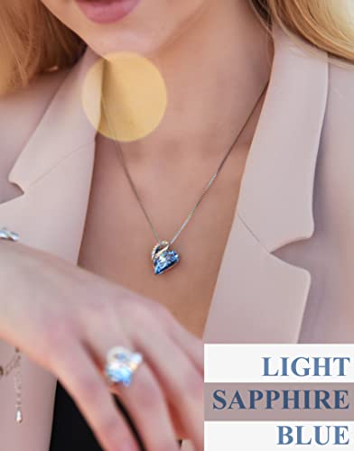 Leafael Infinity Collar con colgante de corazón de amor, azul zafiro claro, marzo, diciembre, piedra natal, joyería de cristal, regalos para mujeres, tono plateado, 18 "+2"