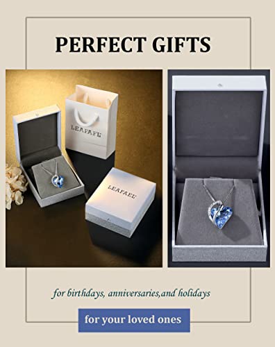 Leafael Infinity Collar con colgante de corazón de amor, azul zafiro claro, marzo, diciembre, piedra natal, joyería de cristal, regalos para mujeres, tono plateado, 18 "+2"