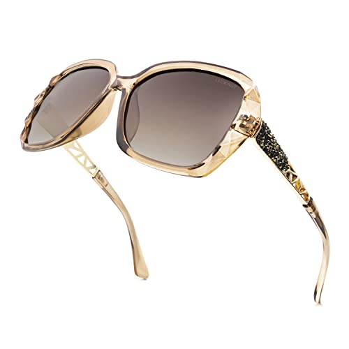 LECKIRUT Mujer Sombras Grande Clásico Polarizadas Gafas de Sol 100% UV Protección Gafas Protectoras Marrón Marco/Marrón Lente