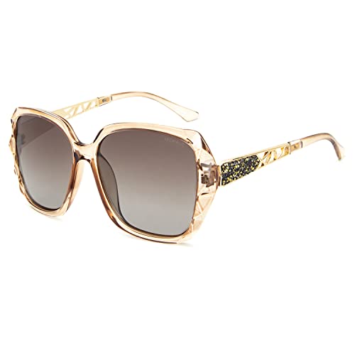 LECKIRUT Mujer Sombras Grande Clásico Polarizadas Gafas de Sol 100% UV Protección Gafas Protectoras Marrón Marco/Marrón Lente