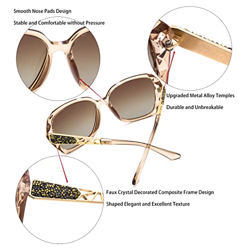 LECKIRUT Mujer Sombras Grande Clásico Polarizadas Gafas de Sol 100% UV Protección Gafas Protectoras Marrón Marco/Marrón Lente
