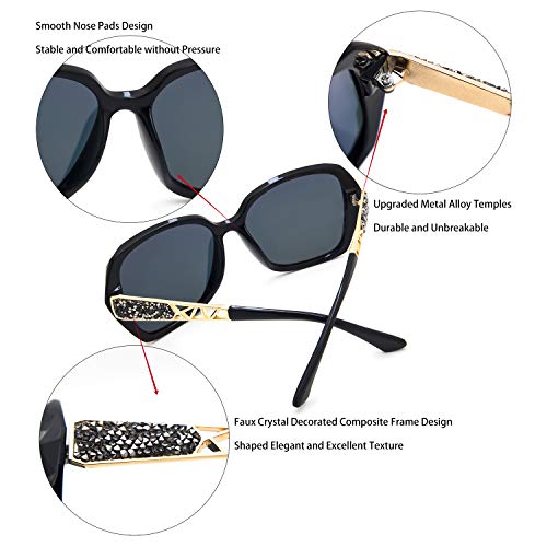 LECKIRUT Mujer Sombras Grande Clásico Polarizadas Gafas de Sol 100% UV Protección Gafas Protectoras Negro Marco/Rosado Lente