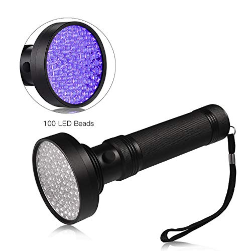 LEDGLE Linterna uv Linterna con Forma de Antorcha que Detecta Billetes, Manchas y Orina de Mascota, Lleva Lanyard para Sujetarla 100 LEDs