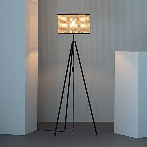 LEDKIA LIGHTING Lámpara de Pie Huela 1450xØ380 mm Natural E27 Casquillo Gordo Ratán - Téxtil - Metal Decoración Salón, Habitación, Dormitorio
