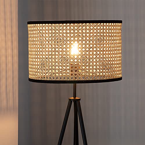 LEDKIA LIGHTING Lámpara de Pie Huela 1450xØ380 mm Natural E27 Casquillo Gordo Ratán - Téxtil - Metal Decoración Salón, Habitación, Dormitorio