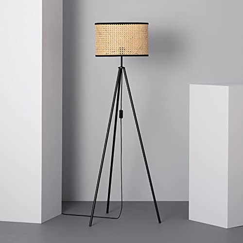 LEDKIA LIGHTING Lámpara de Pie Huela 1450xØ380 mm Natural E27 Casquillo Gordo Ratán - Téxtil - Metal Decoración Salón, Habitación, Dormitorio