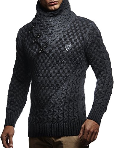 Leif Nelson Jersey de Punto Grueso Chal Collar de los Hombres de LN-5255 Antracita Negro Small